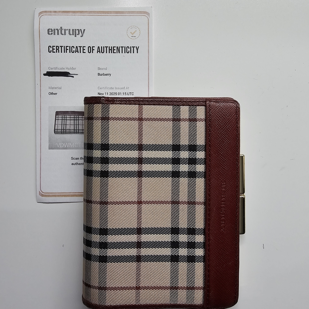 Burberry Classic Check Card Holder with Red Accent